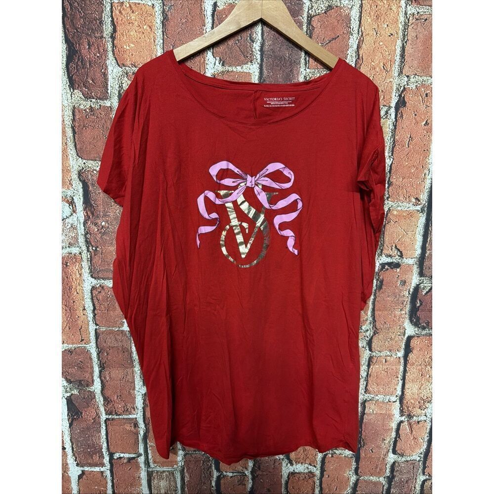 Victoria's Secret Sleep Shirt Womens XL Red Bow